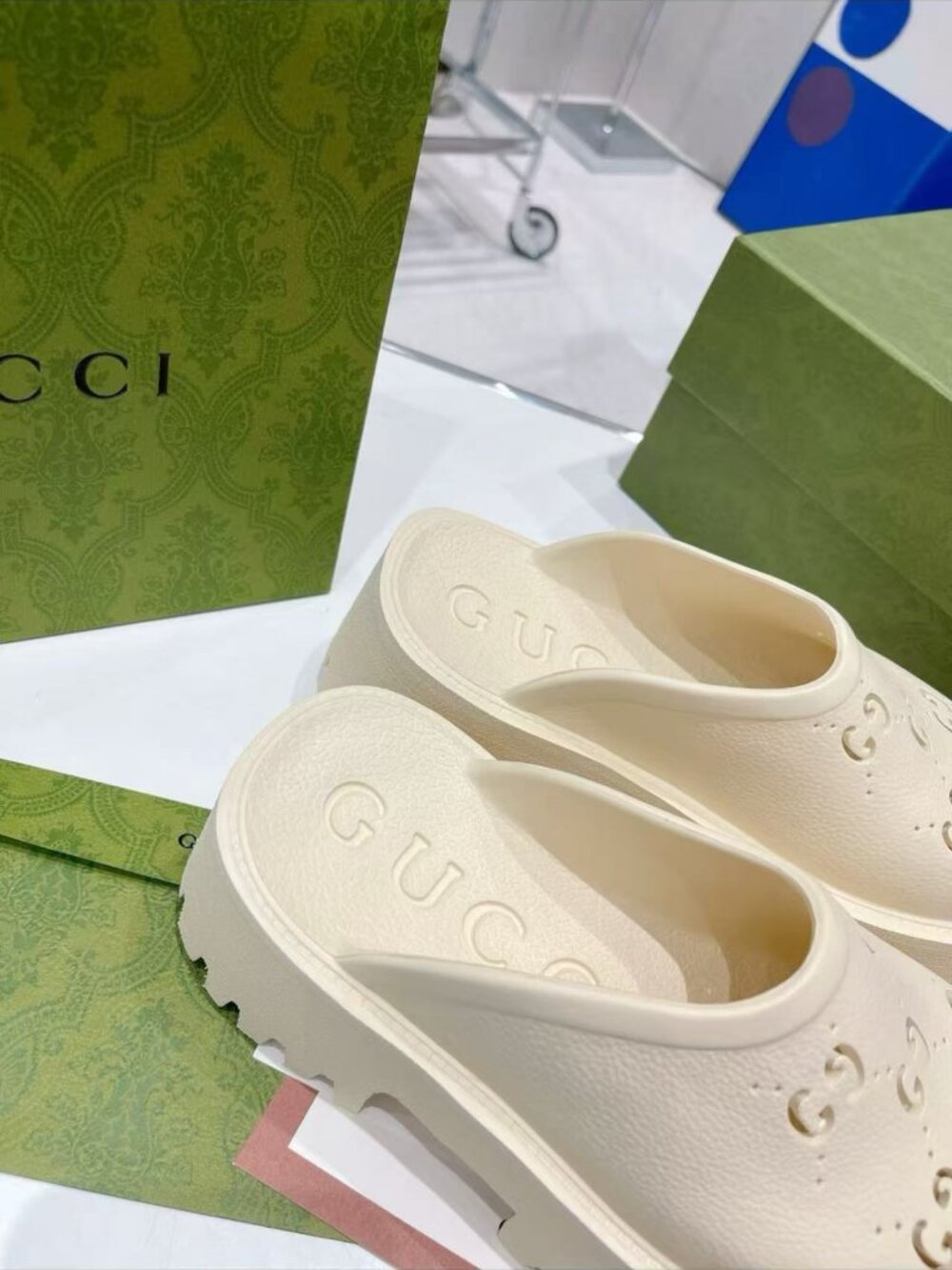Gucci Cutout GG Logo Chunky Lug Slip On Mules - Picture 7 of 9